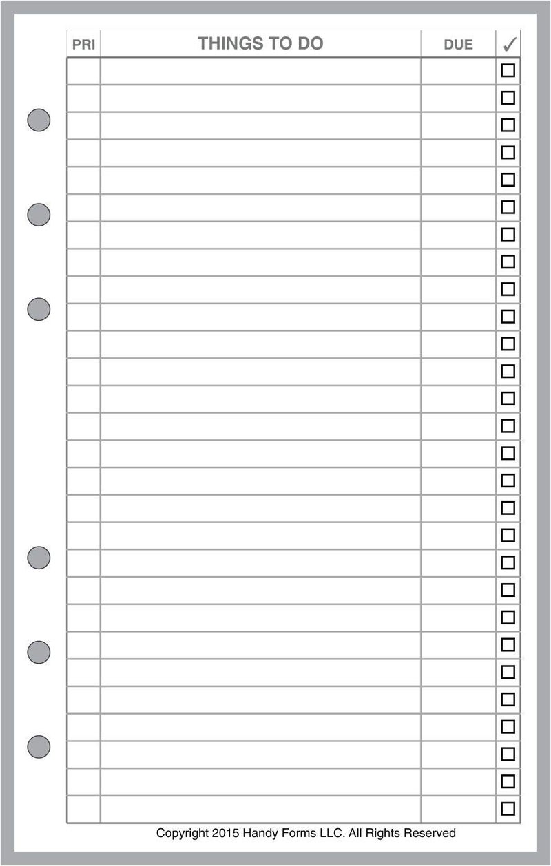 Compact Size to Do List Planner Insert,Sized and Punched for Franklin Covey Compact and Other Notebooks (4.25" x 6.75")